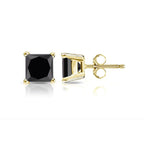 DiamondX 14k Yellow Gold Push Back Princess Created Black Sapphire Stud Earrings 4mm
