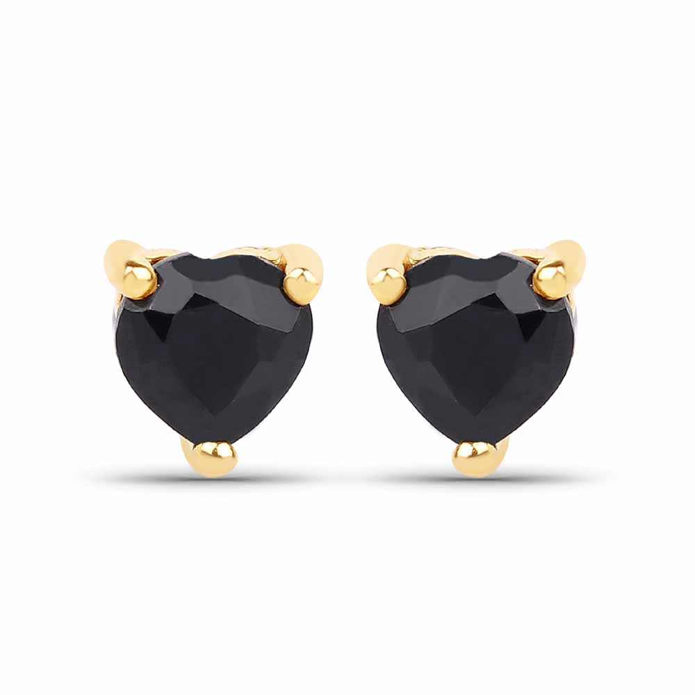 DiamondX 14k Yellow Gold Push Back Heart Created Black Sapphire Stud Earrings 4mm