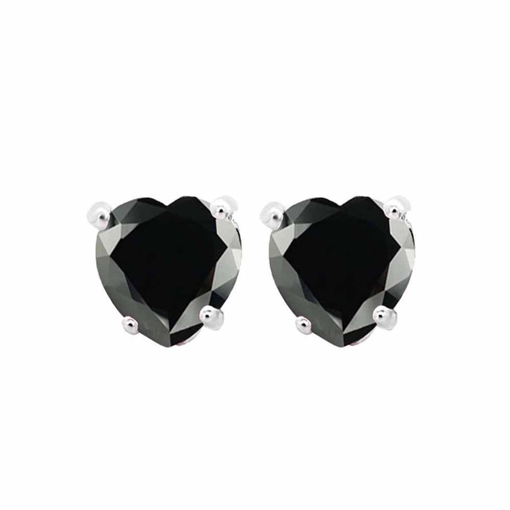 DiamondX 14k White Gold Push Back Heart Created Black Sapphire Stud Earrings 4mm