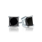 DiamondX 14k White Gold Push Back Princess Created Black Sapphire Stud Earrings 4mm