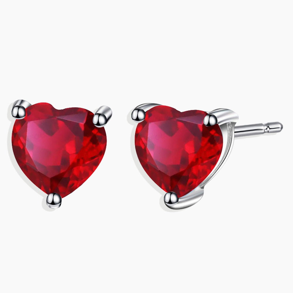 DiamondX 14k White Gold Push Back Heart Created Ruby Sapphire Stud Earrings 4mm