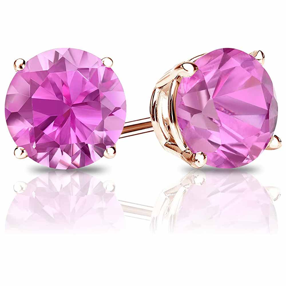 DiamondX 14k Yellow Gold Push Back Round Created Pink Sapphire Stud Earrings 4mm