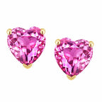 DiamondX 14k Yellow Gold Push Back Heart Created Pink Sapphire Stud Earrings 3MM