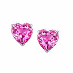 DiamondX 14k White Gold Push Back Heart Created Pink Sapphire Stud Earrings 3MM