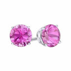 DiamondX 14k White Gold Push Back Round Created Pink Sapphire Stud Earrings 3MM