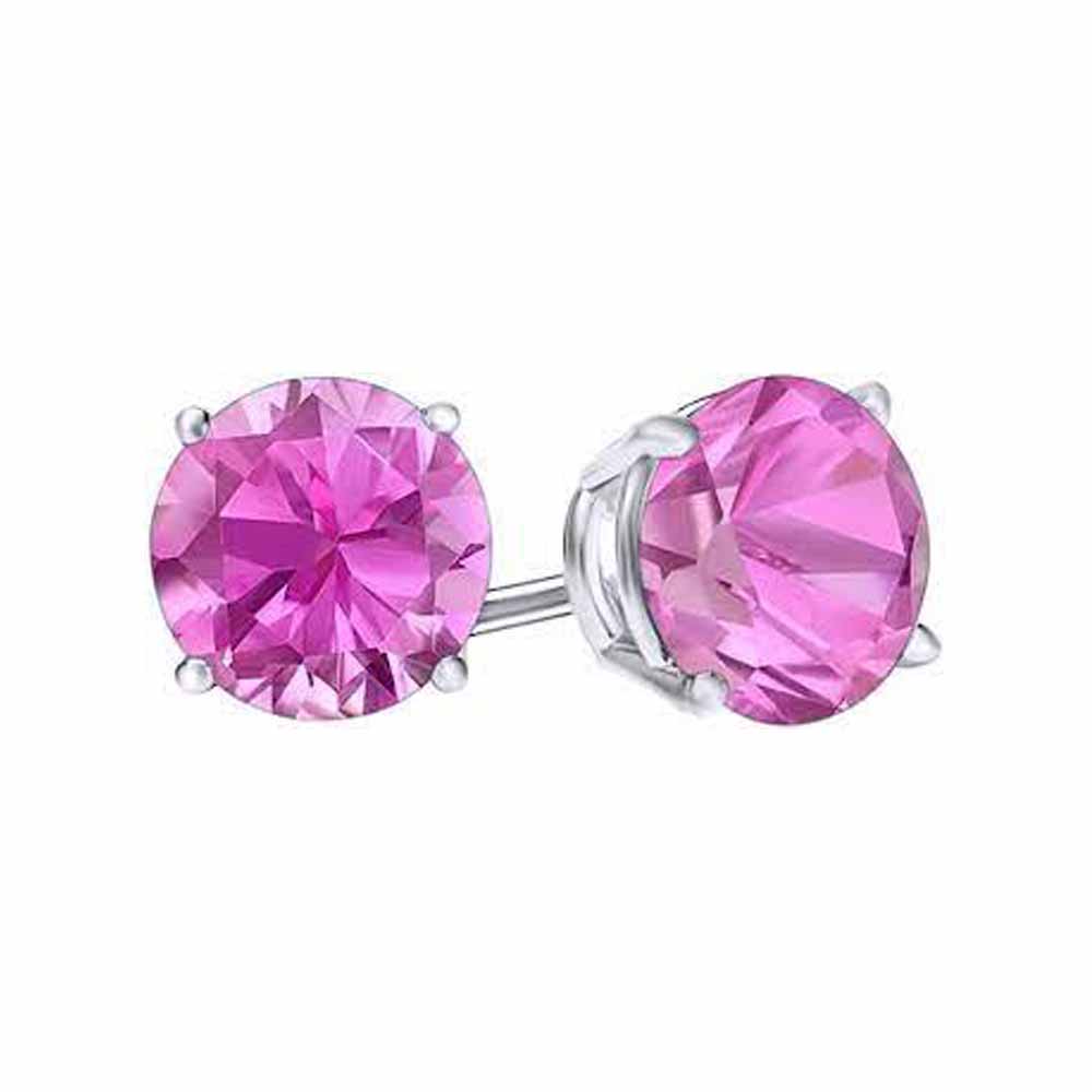 DiamondX 14k White Gold Push Back Round Created Pink Sapphire Stud Earrings 4MM