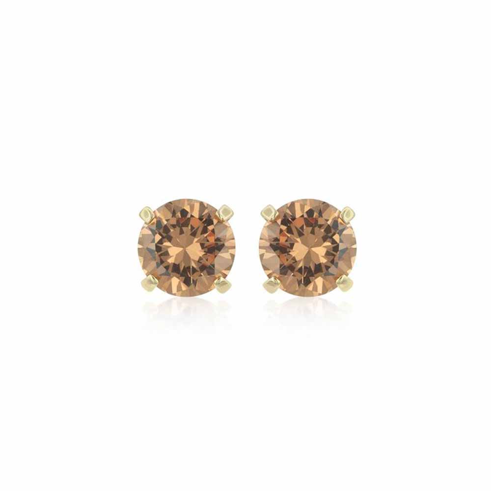 DiamondX 14k Yellow Gold Push Back Round Created Champagne Sapphire Stud Earrings 3mm