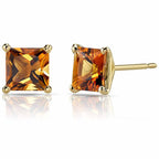 DiamondX 14k Yellow Gold Push Back Princess Created Citrine Sapphire Stud Earrings 3mm