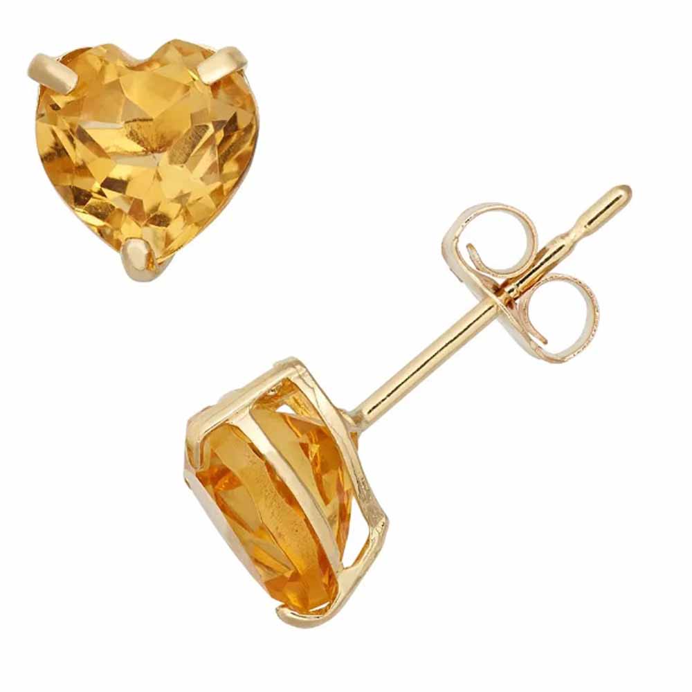 DiamondX 14k Yellow Gold Push Back Heart Created Citrine Sapphire Stud Earrings 3mm