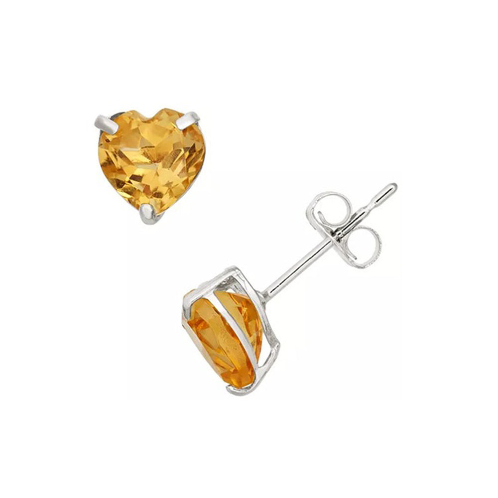 DiamondX 14k White Gold Push Back Heart Created Citrine Sapphire Stud Earrings 4mm