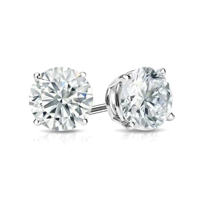 18K White Gold 4 Carat Round Moissanite Stud Earrings Plated By DiamondX