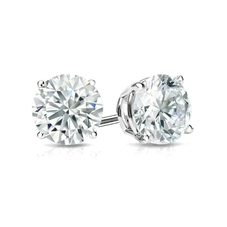 14K White Solid Gold Created White Sapphire Round Stud Earrings 6mm