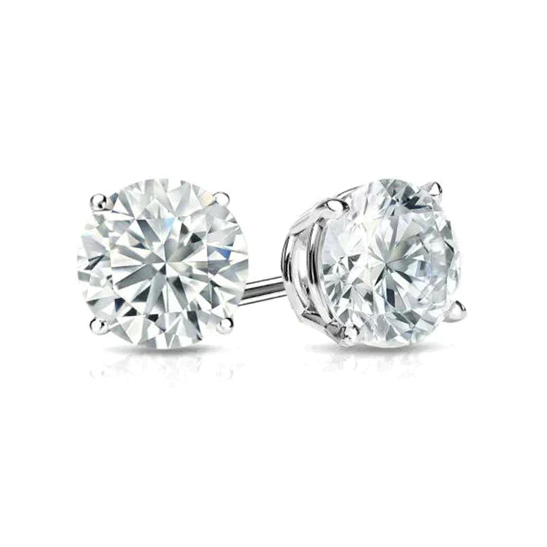 14K White Solid Gold Created White Diamond Round Stud Earrings 6mm