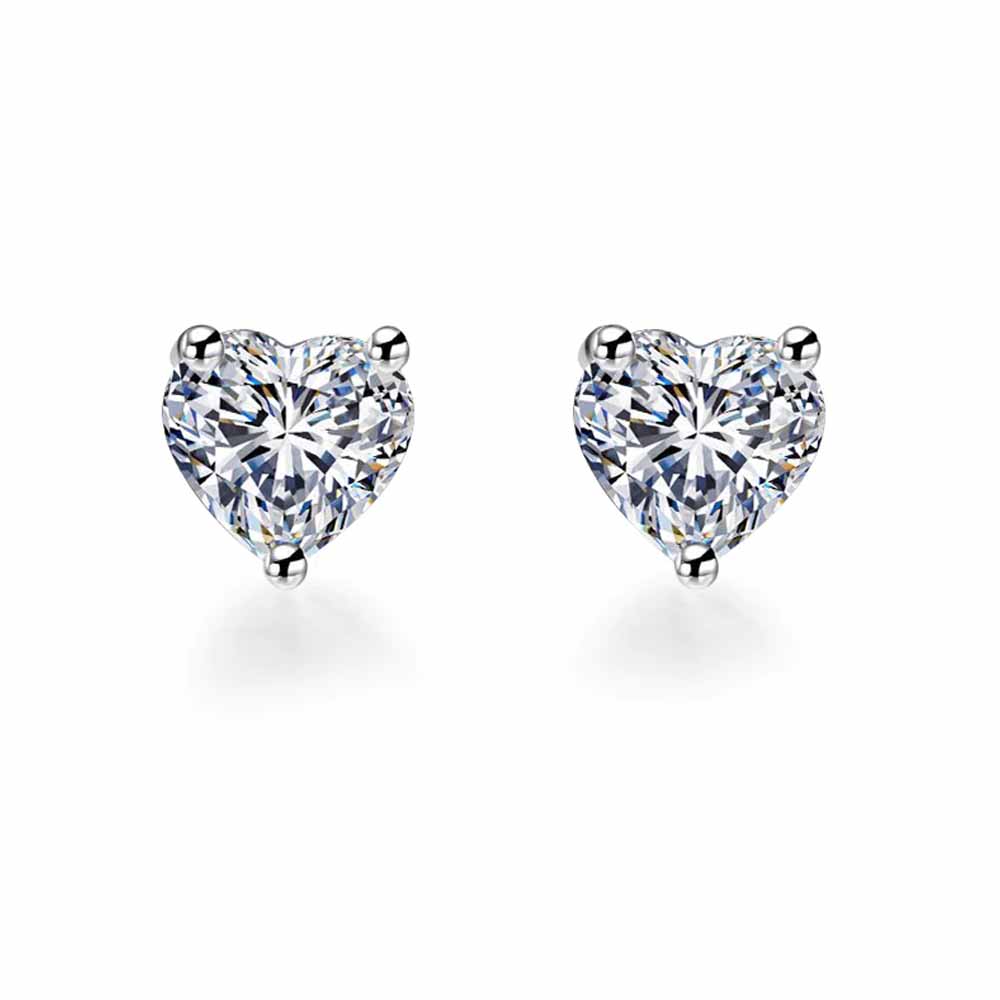 DiamondX 14k White Gold Push Back Heart Created Diamond Stud Earrings 4mm