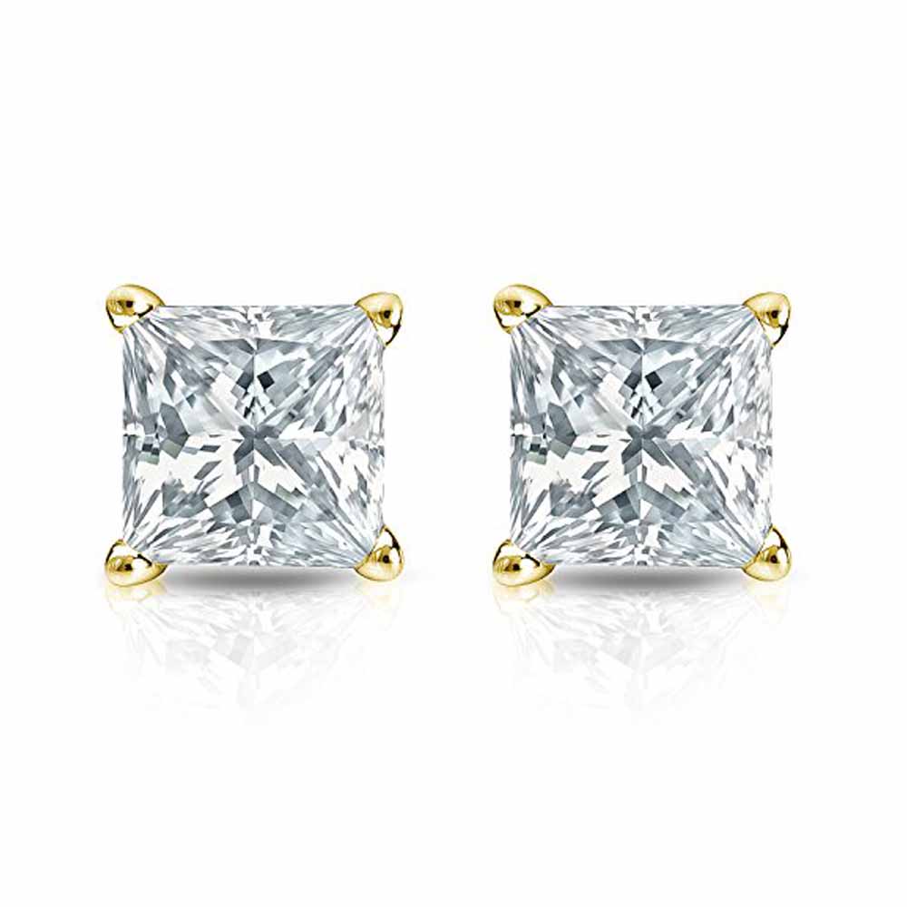 DiamondX 14k Yellow Gold Push Back Princess Created Diamond Stud Earrings 3mm
