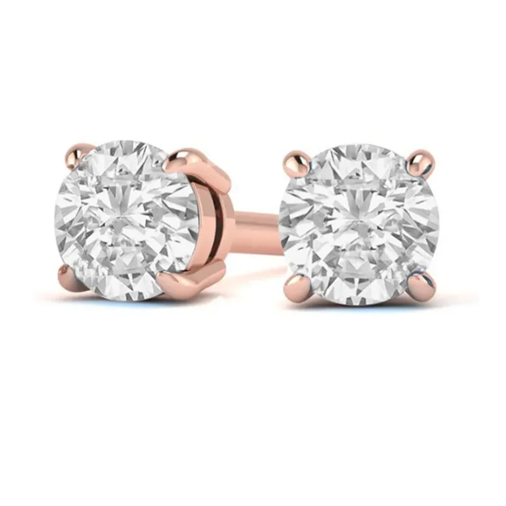 14k Rose Gold 1/4 Carat Created White Diamond Round Stud Earrings (SI1) 4 Prong Setting by DiamondX