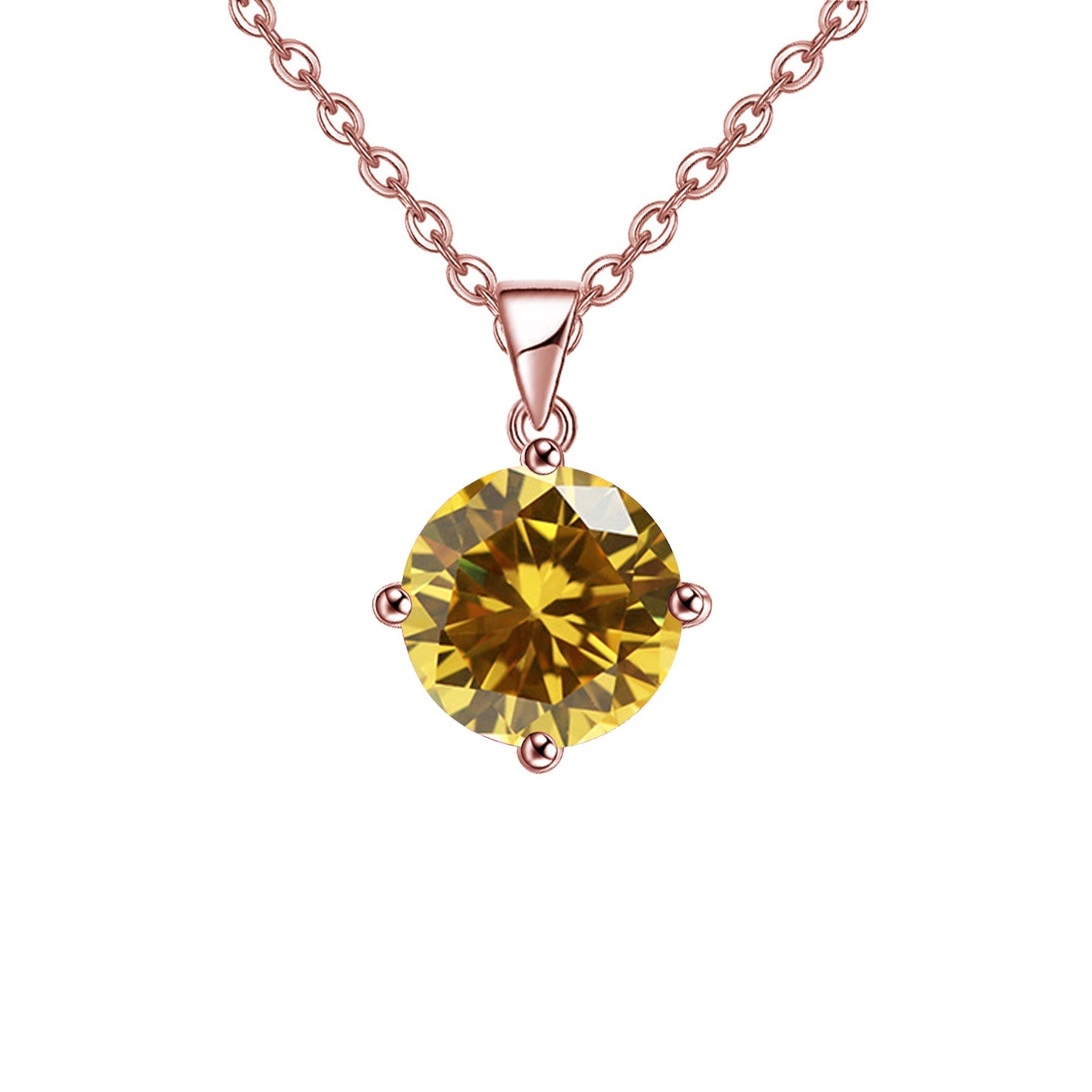 18K Rose Gold 1/2 Carat Created Champagne Round Stud Necklace Plated 18 inch