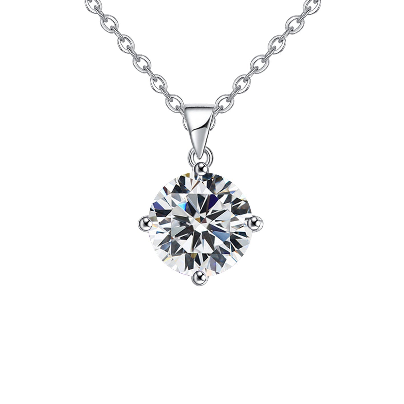 18K White Gold 3 Carat Created Cubic Zirconia Round Stud Necklace Plated 18 inch