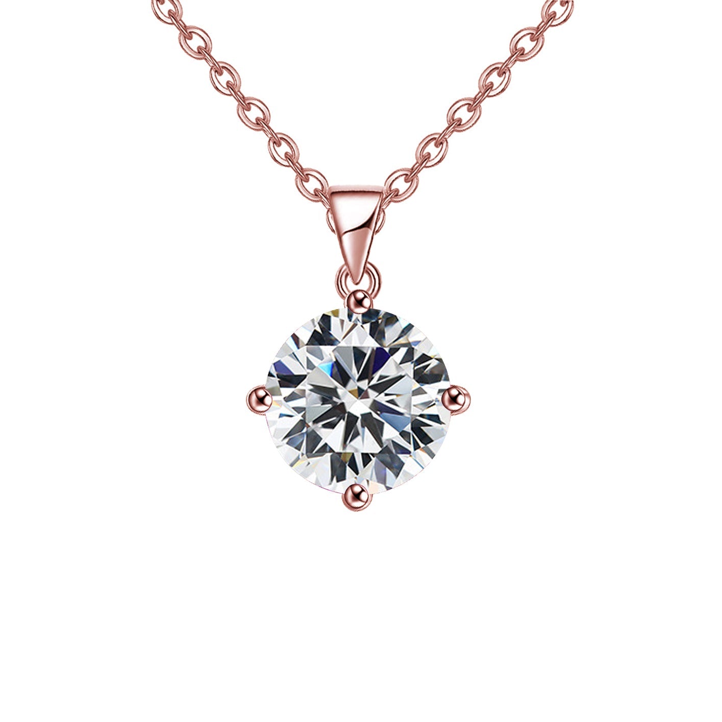 18K Rose Gold 1 Carat Created Cubic Zirconia Round Stud Necklace Plated 18 inch