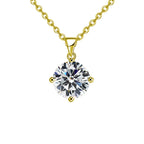 18k Yellow Gold 2 Carat Created White Sapphire Round Stud Necklace Plated 18 inch