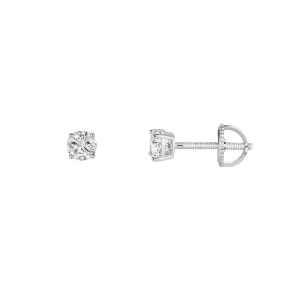 18K White Gold 1/2 Carat 3mm Round Moissanite Screw Back Stud Earrings Women Plated by DiamondX