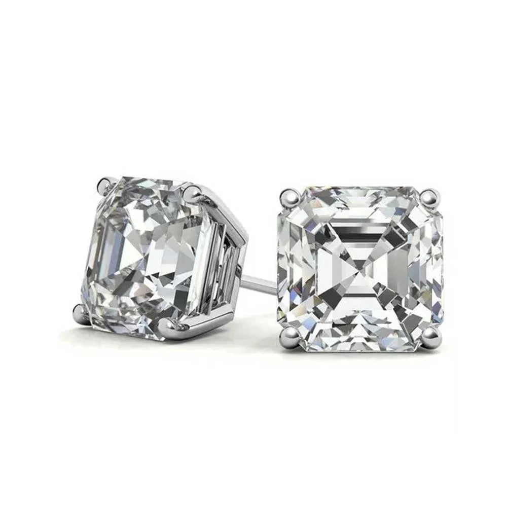 18K White Gold 4 Ct Asher Cut White Topaz Stud Earrings by DiamondX