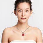 18K White Gold 1 Carat Created Ruby Princess Stud Necklace Plated 18 inch