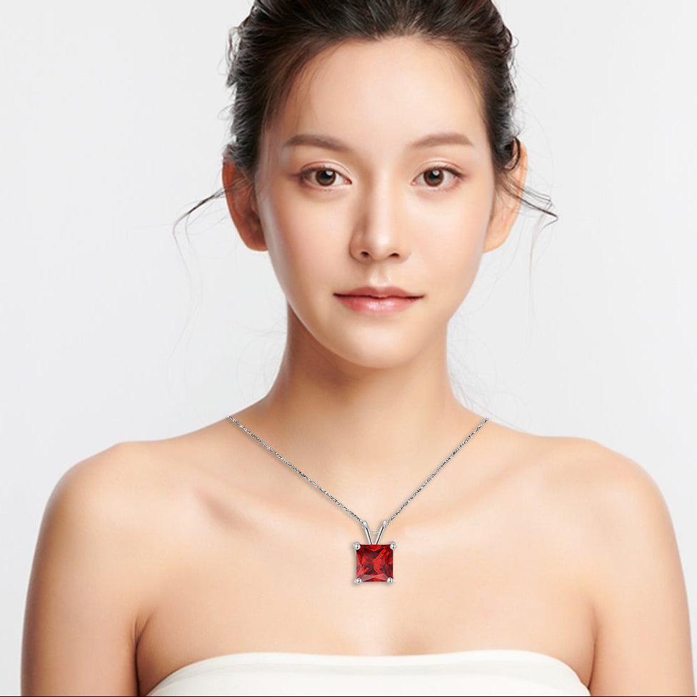 18K White Gold 1/2 Carat Created Ruby Princess Stud Necklace Plated 18 inch