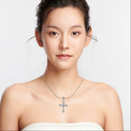 18K White Gold 2 ct Created Diamond Cross Stud Necklace Plated 18 inch
