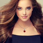 18K White Gold 1/2 Carat Created Ruby Round Stud Necklace Plated 18 inch