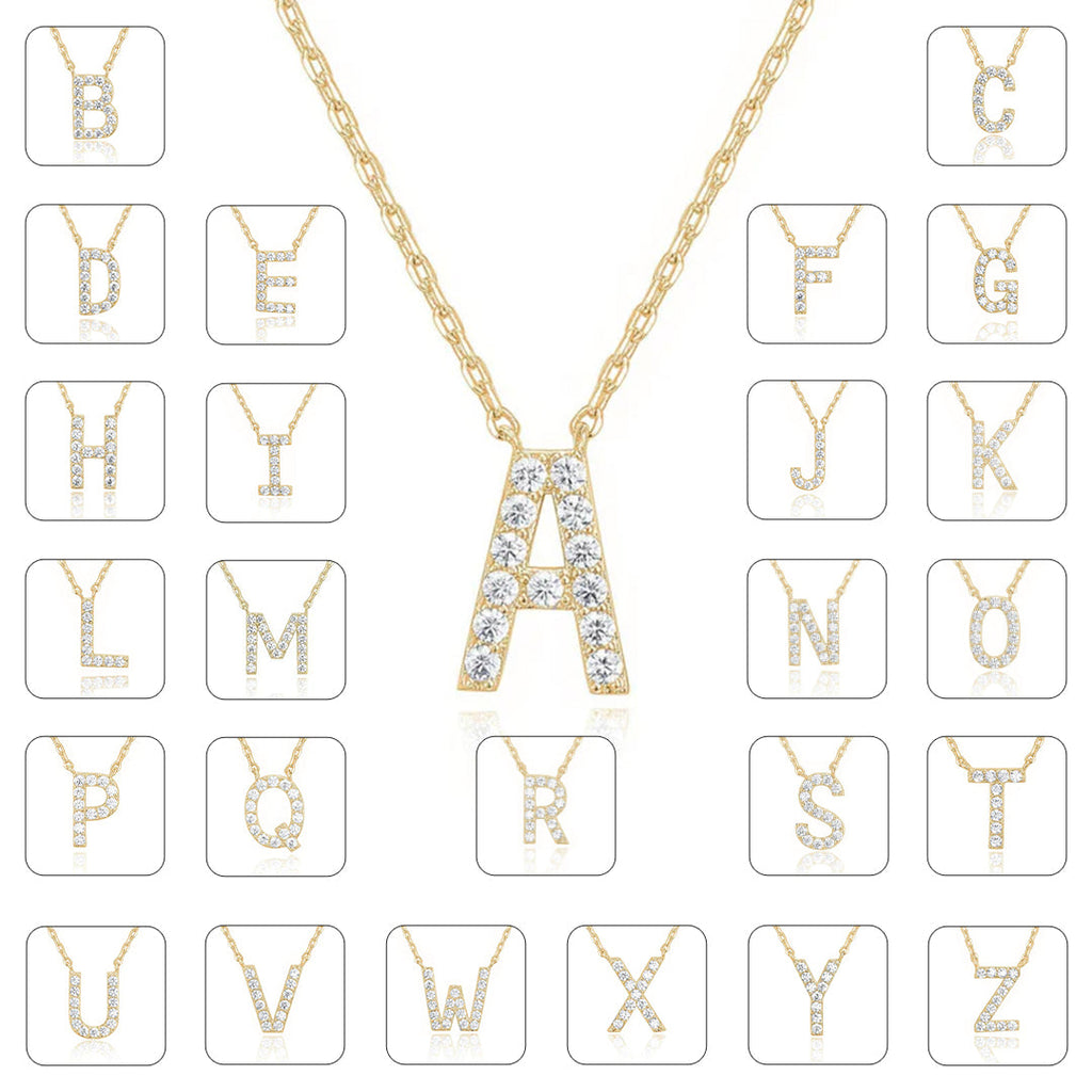 DiamondX 18K Yellow Gold A-Z Alphabet Created White Sapphire Necklace Initial Plated