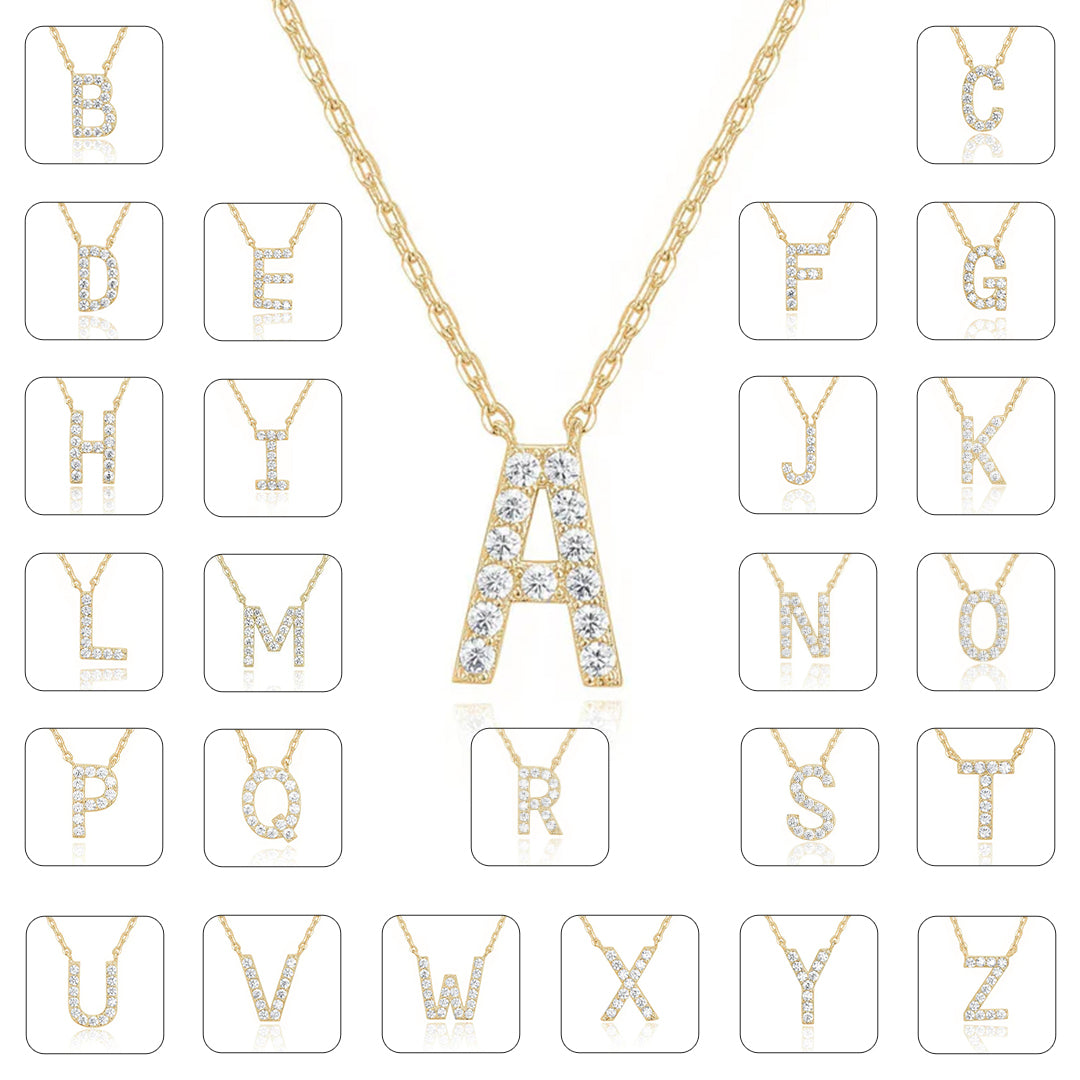 DiamondX 18K Yellow Gold A-Z Alphabet Created White Sapphire Necklace Initial Plated