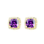DiamondX 18k Yellow Gold 1 Carat Created Halo Princess Sapphire Birthstone Stud Earrings All Colors Plated