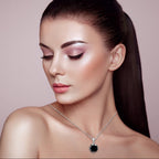 18K White Gold 2 Carat Created Black Sapphire Round Stud Necklace Plated 18 inch