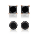 DiamondX 14K Rose Solid Gold Created Black Diamond 1/4Ct, 1/2Ct, 1Ct, 2Ct, 3Ct Round and Princess Stud Earrings 2 Pairs