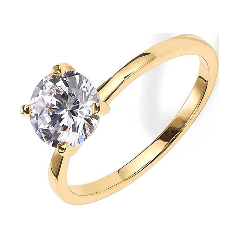 DiamondX 18K Yellow Gold Created White Sapphire Round Engagement Wedding Ring Plated Sizes 5-10