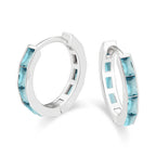 DiamondX 18K White Gold Created Aqua 3Ct Emerald Cut Huggie Hoop Earrings Plated