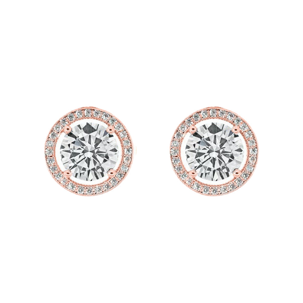 DiamondX 18K Rose Gold Created White Sapphire 4Ct Halo Round Stud Earrings Plated