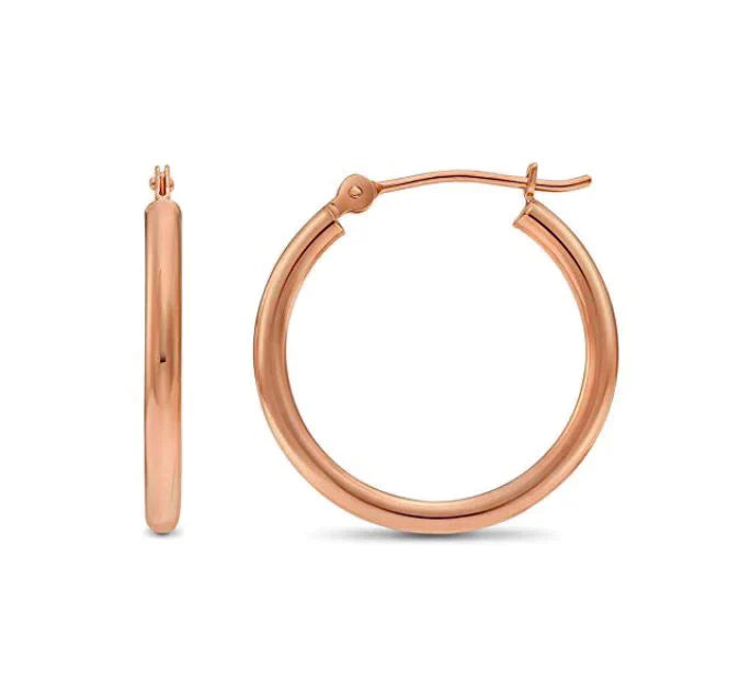 14k Rose Gold Classic Plain Hoop Earrings