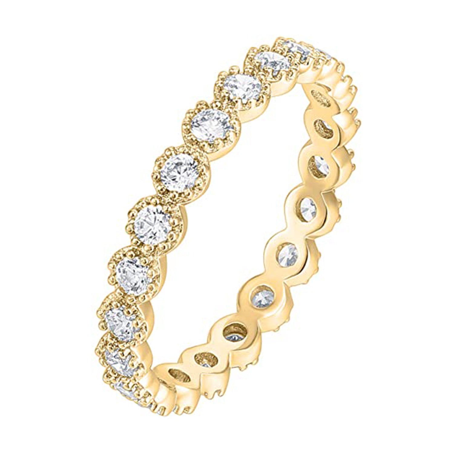 DiamondX 18K Yellow Gold Created Diamond Marquise Milgrain Eternity Band Size 6 -10 Plated