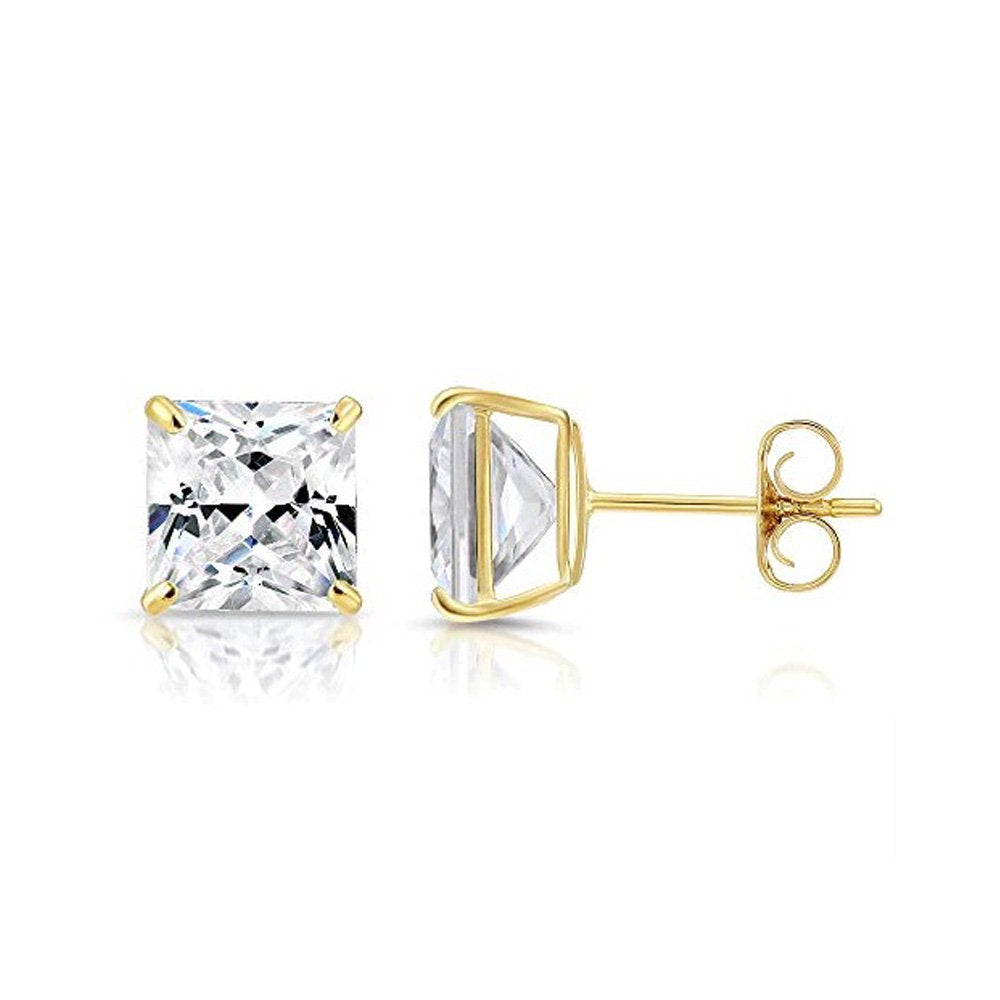 DiamondX 18K Yellow Gold Created White Sapphire 4 Carat Square Stud Earrings