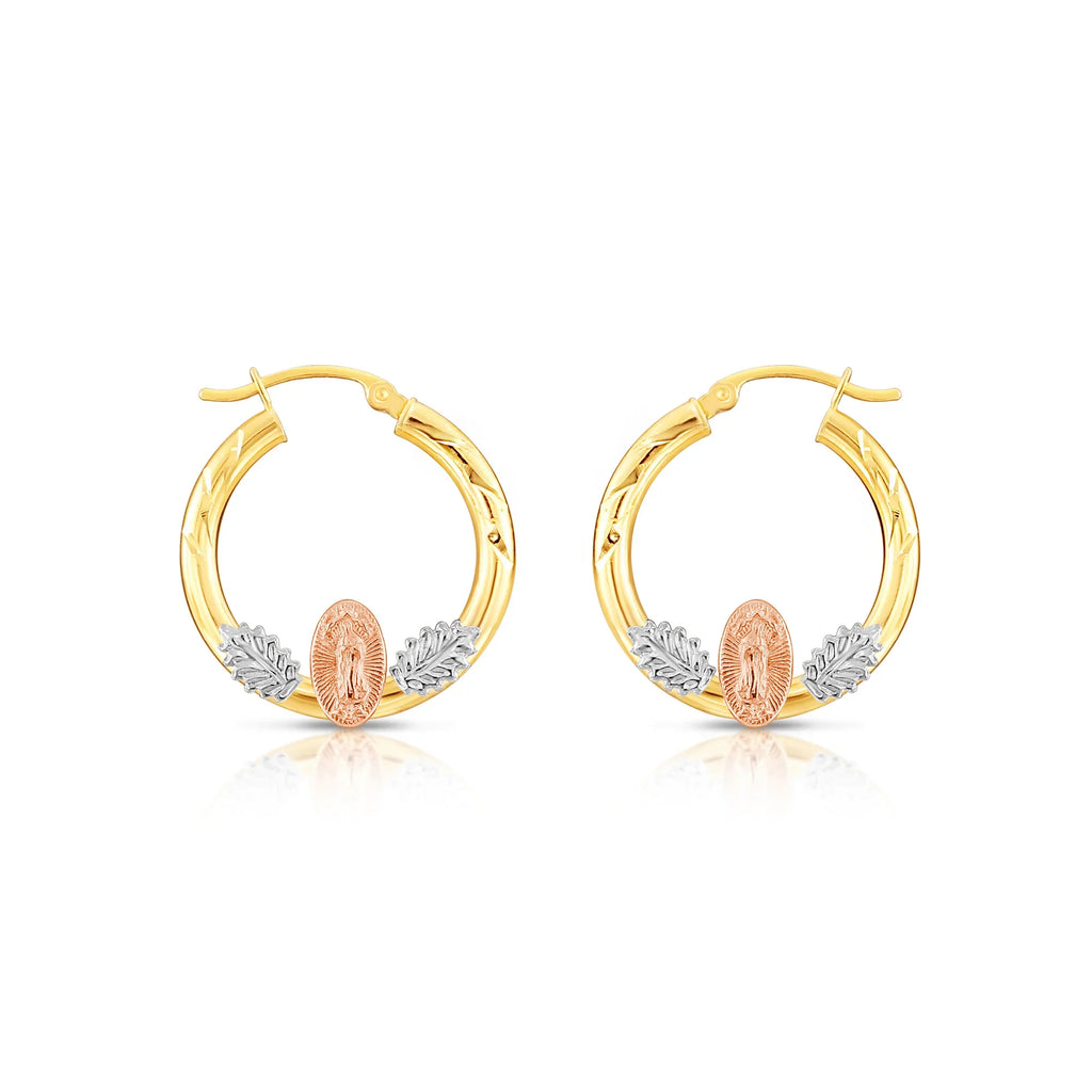 14k Tri Color Gold Hoop with Guadeloupe and Diamond Cut