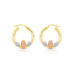 14k Tri Color Gold Hoop with Guadeloupe and Diamond Cut
