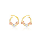 14K Gold Tri-Color Hoop with Birds and Diamond Cut Design