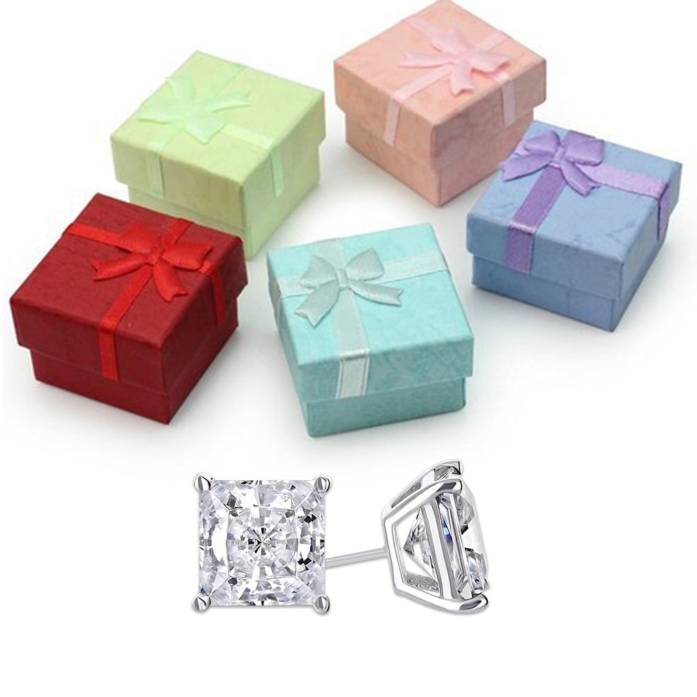 10k White Gold 1/2 Ct Created White Sapphire CZ Princess Cut Stud Earrings Gold Plated