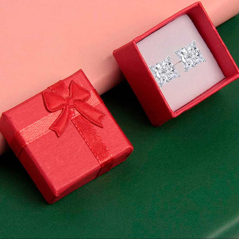 10k White Gold 1/2 Ct Created White Sapphire CZ Princess Cut Stud Earrings Gold Plated