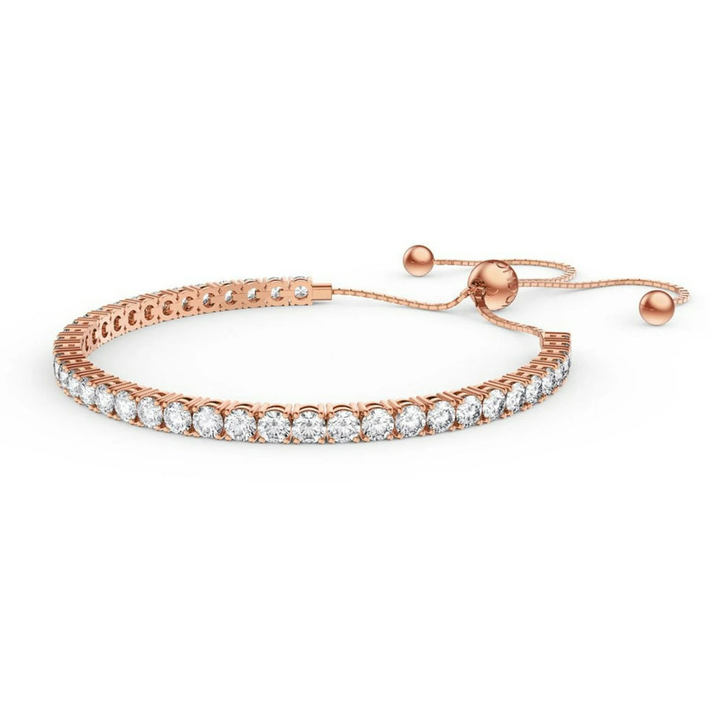DiamondX 24K Rose and White Gold 6ct Created White Sapphire Round Adjustable Tennis Bracelet Unisex Plated