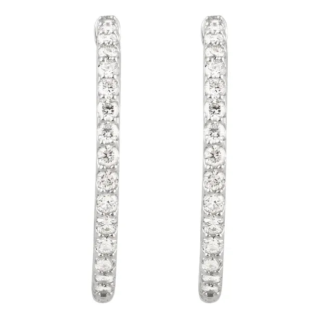 14K White Gold 2 CTW Natural Diamond Inside-Outside Hinged Hoop Earrings