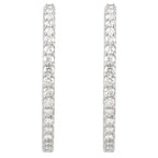 Sterling Silver Imitation White Cubic Zirconia Inside-Outside Hinged Hoop Earrings