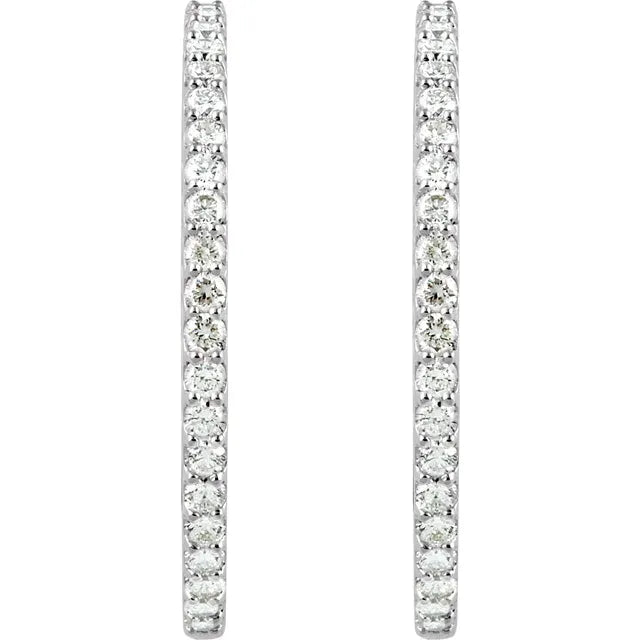14K White Gold 5 CTW Natural Diamond Inside-Outside Hinged Hoop Earrings